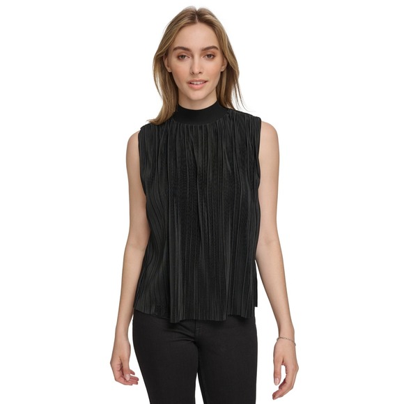 Calvin Klein Blouse Womens XL Black‎ Chiffon Pleated Top NWT - Picture 1 of 10